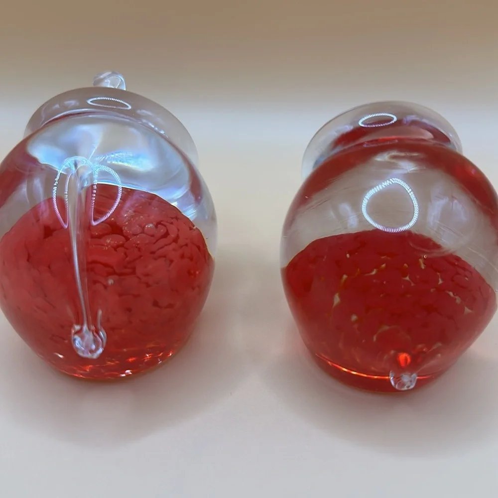 Set of 2 Chech glass figurines happy good luck elephants red.